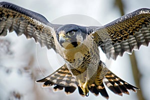 closeup of falcons wings spread midflight