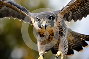 closeup of falcons wings spread midflight