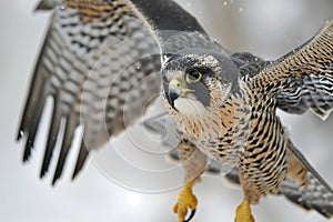 closeup of falcons wings spread midflight