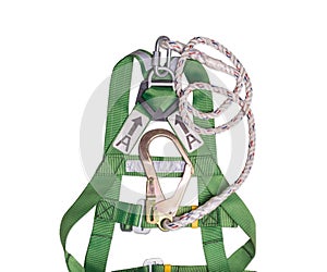 Closeup fall protection Hook harness and lanyard for work at heights