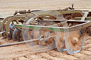 Closeup of Farm Equipment Called a Disc