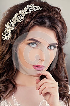 Closeup Fashion Portrait of Yound Beautiful Woman