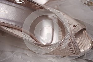 Closeup of fashionable bridal wedding shoes