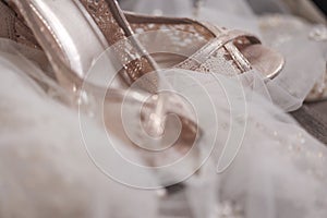 Closeup of fashionable bridal wedding shoes