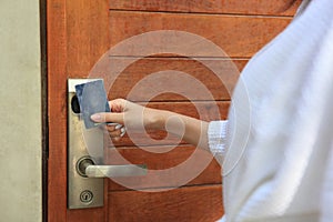Closeup of female door with keycard
