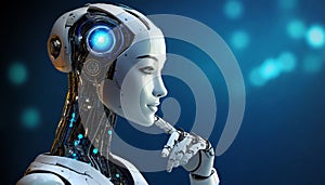 Closeup of a Female Humanoid Robot While she is Thinking - Generative Ai