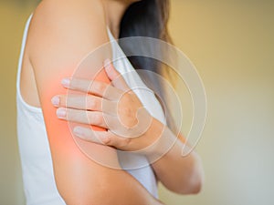 Closeup female`s arm. Arm pain and injury. photo