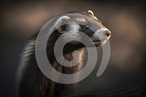 Closeup of the ferret in the nature. Ferret on the hunt. Neural network AI generated