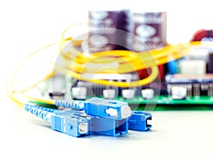 Closeup of fiber optic connector