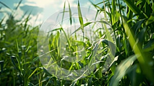 A closeup of a field filled with tall vibrant green plants representing a potential source of feedstock for