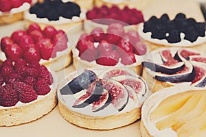 Closeup of fig tart dessert tray assorted