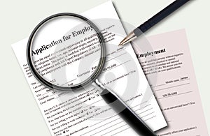 Closeup of filled application of employment