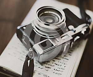 Closeup of film camera