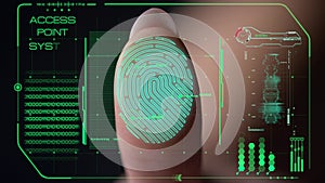 Closeup fingerprint futuristic scanner launching system successful verification