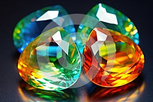 closeup of finished cut opals in a velvet jewel box