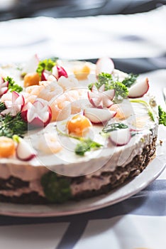 Closeup of Finnish islander sandwich cake