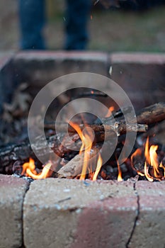 Closeup of fire in backyard