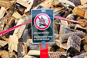Closeup of a Fire Ban in Effect sign