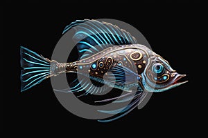 Closeup Fish Highly Oil Cloisonne Blue Djinn Surface Painter