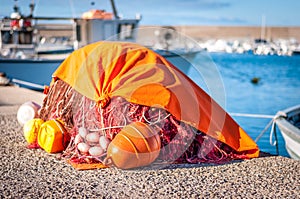 Closeup of fishing net on the harbor