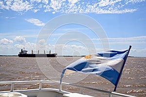 Closeup of the flag of Argentina on a yacht