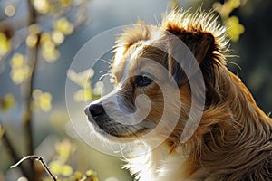 Closeup of a fluffy dog in nature