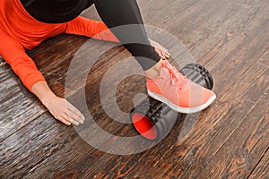 Closeup foam roller. Myofascial equipment