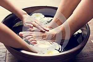 Closeup of a foot spa treatment