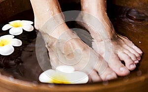 Closeup of a foot spa treatment service