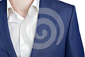 Closeup fragment of suit jacket on prom night for man.