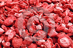 Closeup of freeze dried strawberries as background