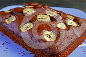 Closeup Fresh Baked Delectable Homemade Wholemeal Chocolate Banana Olive Oil Cake