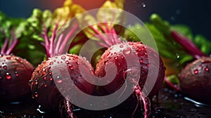 Closeup of Fresh beetroot vegetables with water drops over it