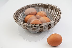 Closeup of fresh brown eggs in Easter basket