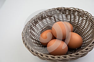 Closeup of fresh brown eggs in Easter basket