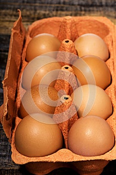 Closeup of fresh eggs in package