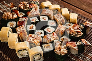 Closeup of fresh great sushi set, japanese food