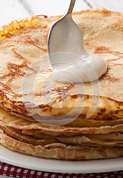 Closeup of fresh pancakes on plate