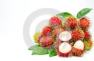 Closeup of fresh red ripe rambutan Nephelium lappaceum