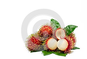 Closeup of fresh red ripe rambutan Nephelium lappaceum