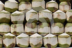 Closeup of fresh young drink coconut on a local street food market chatuchak market in Thailand, Asia