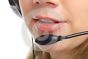 Closeup friendly customer support girl isolated