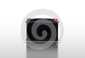Closeup in front of car battery isolated on white background