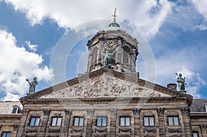 Closeup of Front gable of Royal Palace, Amsterdam, Netherlands