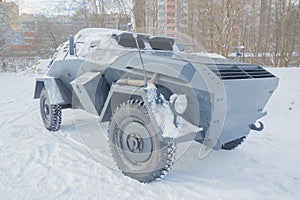 Closeup of front view of German armored personnel carrier