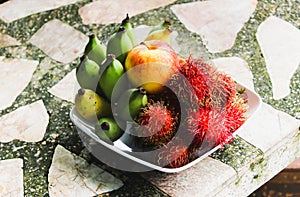 Closeup of Fruit offering sacred and Shrine