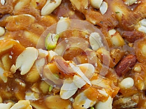 Closeup of Gajak peanuts and jaggery dessert