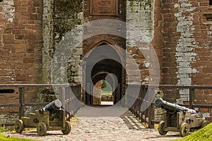 Closeup of gate into Caerlaverock Castle, Scotland UK.