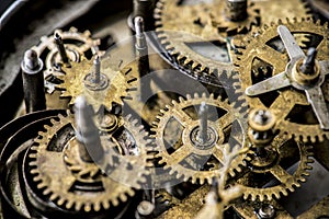 Closeup of gears and cogs clockwork