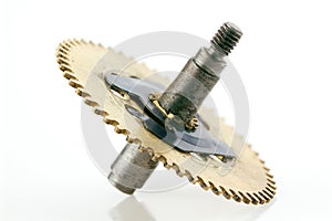 Closeup of gears and cogs clockwork. Inside mechanism, clockwork